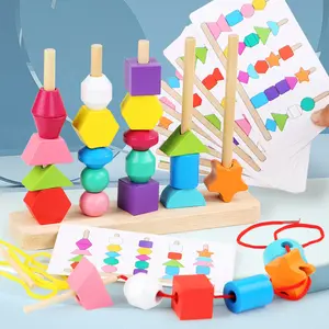 Nhiều Màu Montessori Đồ Chơi Giáo Dục Bằng Gỗ Đồ Chơi Viền Hạt Đồ Chơi Hình Dạng Màu Sắc Phân Loại Bằng Gỗ Xếp Chồng Xây Dựng Khối