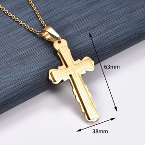 Stainless Steel Chunky Double Layer Printing <b>Cross</b> <b>Pendant</b> Necklace for Women <b>Men</b> Religious Christian Charms Chain Metal Jewelry - Product Image 2