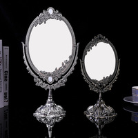 Miroir de table créatif C38 de style européen, cadre en alliage de zinc, double face, haute définition, design floral ovale vintage