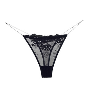 Nuovi Slip Sexy Neri <span class=keywords><strong>con</strong></span> Catena e Logo in Vita, Tanga Monocolore Trendy Europeo-Americano per Donne - Product Image 5