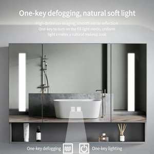 Meuble de salle de bain moderne et minimaliste sur pied pour hôtel, avec vasque intégrée en céramique et armoire miroir intelligente - Product Image 5