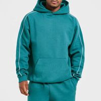 Ensemble de survêtement pour hommes avec passepoil contrastant, sweat à capuche et pantalon, manches raglan, vêtements de sport, vente en gros usine