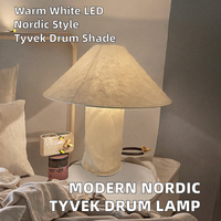 Lampe de table moderne nordique avec abat-jour en forme de tambour, douille E27, LED blanche, intensité variable, alimentation électrique, pour chevet, intérieur, corps en fer, haute.