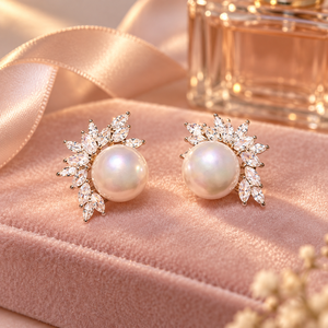 Orecchini a Perno con Petali di Perla per Donne, Gioielli Eleganti Vintage alla Moda - Product Image 6