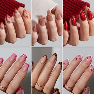 Coller sur les ongles presse en gros de haute qualité court amande Gel doux conception personnalisée coeur oeil de chat printemps presse sur le destin ongles ensemble - Product Image 4