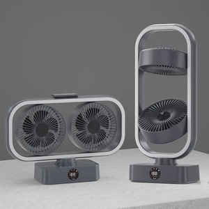 Ventilador portátil de dos cabezales con luz, ventilador giratorio automático con luz, iluminación de escritorio, banco de energía para camping, ventilador multifunción para oficina - Product Image 3