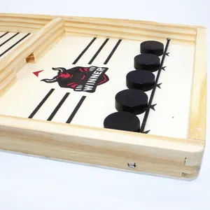 CHRT Wooden Board Fast Sling Puck Game 3 In 1 Slingshot Games Toy With Checkers Game And Chess Board