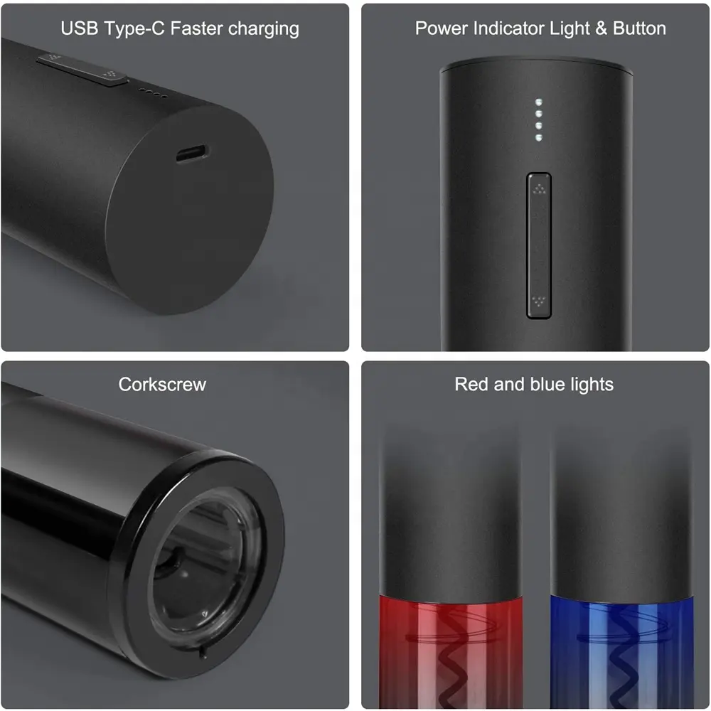 USB 충전식 코르크 제거제 와인 병따개 전기 자동 와인 오프너 코르크 따개