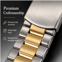 Bracelet de montre en métal brossé 20 mm, bracelet de montre en acier inoxydable bicolore, fermoir à double bouton poussoir