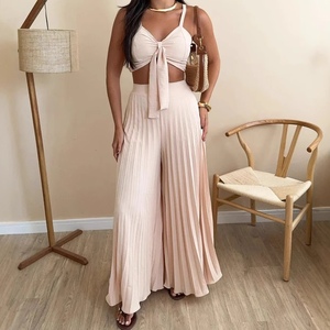 Ensemble 2 pièces pour femmes, haut sans bretelles et pantalon large plissé, tendance - Product Image 5