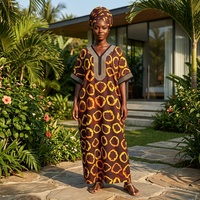 Nouvelle Robe Kanga Africaine Imprimée Décontractée et Ample pour Femme, Grande Taille, Style Ethnique, Motif Diamant, Idéale pour les Fêtes, Collection Été, Robuste et Disponible en Stock