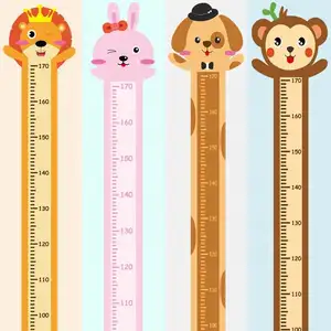어린이 방 보육원을위한 맞춤형 어린이 높이 측정 벽 스티커 동물 성장 차트