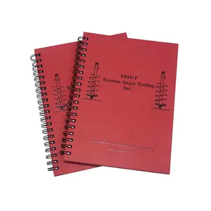 Produsen disesuaikan hardcover dengan cetak logo coil notebook kawat ganda notebook kertas merah kartu hardcover spiral notebook