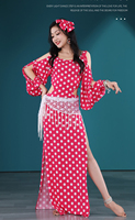 Robe de danse orientale Baladi pour femmes, imprimé à pois, ensemble de 4 pièces pour la pratique de la danse orientale, avec découpes aux épaules et à la taille