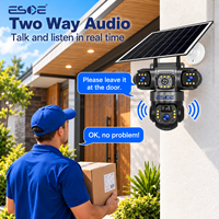 Caméra solaire CCTV ESOE V380 Pro 4G Sim Wifi, 3 objectifs, 6MP, audio bidirectionnel, vision nocturne couleur, H.265, pour extérieur
