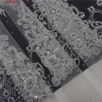 Tissu en dentelle à paillettes argentées et blanches, tulle à cordon brodé, perles collées, tissu en dentelle à paillettes, tissu en guipure Randa, dentelle brodée