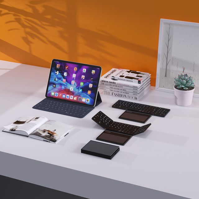 New B055 Business Leather Large Trackpad Bluetooth Folding Mini Portable Charging Keyboard 3-Guarantee