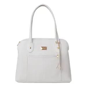 Bolso Tote con Patrón de Cocodrilo para Mujer, Marca Fana Idalia, en Microfibra Blanca, Cuero Sintético, Casual, con Dos Asas y Cierre de Cremallera - Product Image 3
