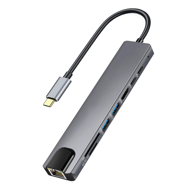 TUTI Wholesale USB Hub Multiport Adapter SD TF PD 100W HDTV 4k30hz RJ45 100/1000Mbps USB 3.0 8-in-1 Docking for Laptop