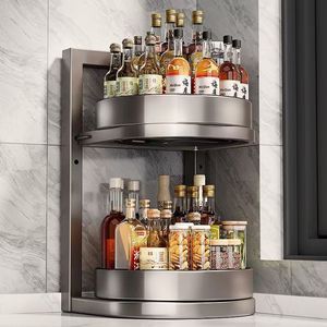 Corner Kitchen Condiment Rack Carbon Steel <b>Rotating</b> Storage <b>Shelf</b> For Oil Salt Soy Sauce Vinegar Seasoning Bottles Minimalist - Product Image 1