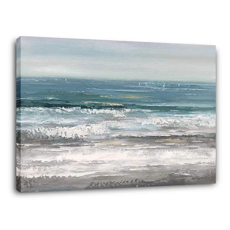 Grande tela Wall Arts Ocean Beach Coastal Picture opera d'arte dipinta a mano astratta paesaggio marino pittura a olio per la decorazione domestica