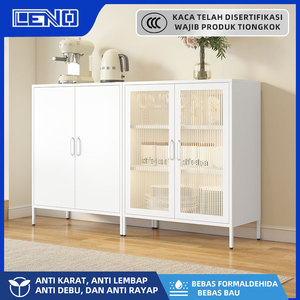 Buffet de rangement en métal en fer Armoire de buffet 2 portes en rotin Casier en acier pour salon couloir salle à manger Armoires de cuisine - Product Image 3