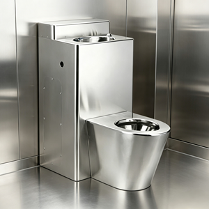 WC monobloc moderne en acier inoxydable <span class=keywords><strong>avec</strong></span> siphon en S anti-dommage et réservoir encastré pour toilettes, avions et trains à grande vitesse - Product Image 2