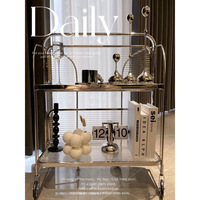 Chariot pliable de style nordique moderne du milieu du siècle, chariot en métal, table d'appoint transparente tendance style Instagram, rangement