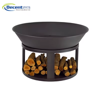 Brasero en métal noir avec base de rangement pour bois, support pour bûches et trou de drainage, pour extérieur, jardin, patio, brasero en fer