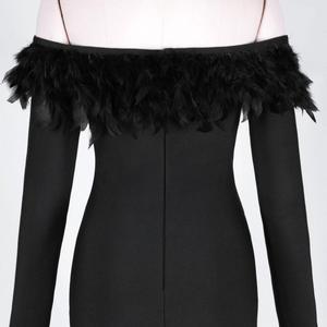<span class=keywords><strong>Abito</strong></span> Personalizzato Taglie Forti Sexy Senza Spalline con <span class=keywords><strong>Piume</strong></span> <span class=keywords><strong>Nero</strong></span> Crop Top Ampio Vestito da Notte Sexy per Ragazze - Product Image 6