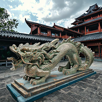 Grande statue de dragon debout en bronze coulé antique décorée de temple de jardin extérieur