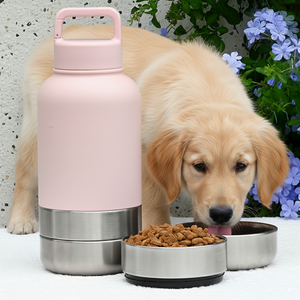 32oz 3 in 1 botol air anjing terisolasi baja tahan karat produk hewan peliharaan 1000ml perjalanan luar ruangan mangkuk hewan peliharaan portabel - Product Image 1