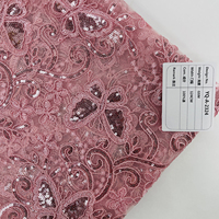 Tissu en maille rose papillon très tendance, orné de paillettes et de broderies perlées, 100 % polyester, pour tenues de cérémonie femmes et filles