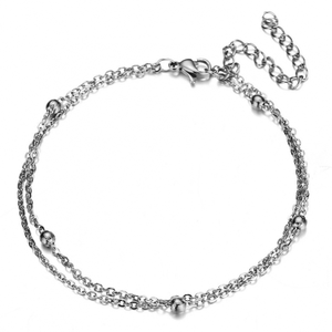 <span class=keywords><strong>Tobillera</strong></span> de doble capa para mujer, pulsera de tobillo Simple con cuentas, joyería de moda, tobilleras de acero inoxidable - Product Image 5