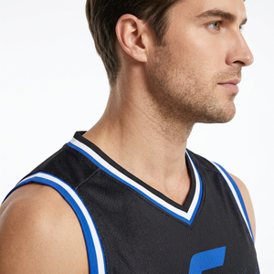 Storm Fit Men's Basketball Uniform Set Sublimated Print Quick Dry Sleeveless V-Neck <b>Athletic</b> Blue White 23 - Product Image 3
