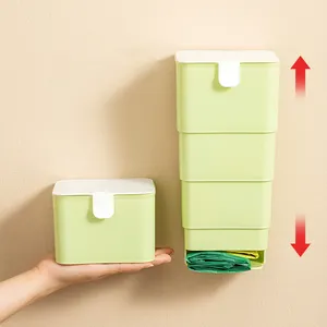 FF779折叠式不干胶储物盒垃圾袋分配器厨柜收纳器壁挂式塑料袋支架
