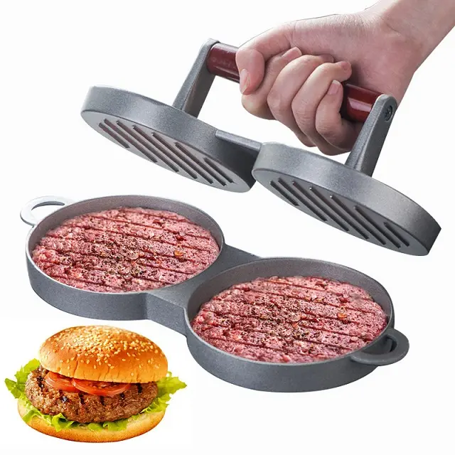 Novos Produtos Hot Sale Alumínio Alloy Hamburger Mold Um Pode Fazer Dois Round Hamburger Mold