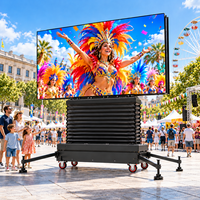 Écran LED mobile sur roues avec élévateur hydraulique tout-en-un, pré-assemblé et prêt à l'emploi pour événements, location de toiles de fond de scène de mariage