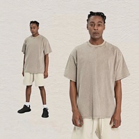 Kaos Pria Vintage High Street Loose Fit 230g Katun Murni Lengan Setengah Bernapas Menyerap Keringat Warna Solid Tahan Luntur
