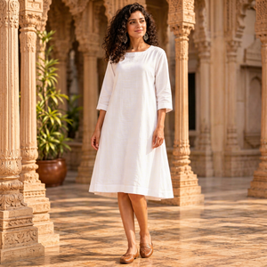 Wholesale Linen Cotton Women Midi Dress Eco-Friendly Natural Simple Bohemian Party Luxury Neck Sleeveless Cuffed Breathable - Product Image 1