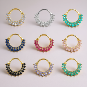 Anillo de labio con forma de flor dorada de 16 mm con circonita cúbica engastada, estilo bohemio, joyería corporal para uso diario, piercing unisex. - Product Image 2