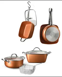 eco friendly kitchen ware 5pc aluminum non stick cooking pot ceramic cookware set with glass lid