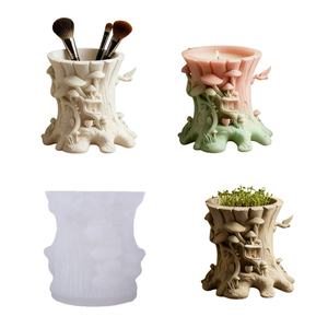 Moule en silicone pour vase, <span class=keywords><strong>pot</strong></span> à bougie, <span class=keywords><strong>pot</strong></span> de fleurs, forme cylindrique, vieux souche d'arbre recouvert de champignons, graphique DIY, ciment, résine, plâtre - Product Image 1