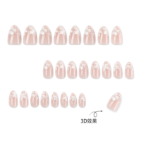 Faux ongles 3D nude amande à presser avec pointes françaises à pois blancs, ongles artificiels brillants réutilisables pour usage quotidien et manucure 4619
