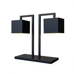 Modern Metal Table Lamp with Black Fabric Shade Rectangular Minimalist Design for Residential Use LED E27 Base 3500K Warm White - Product Image 1