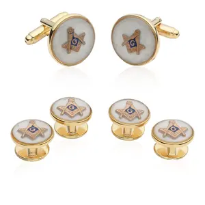 Masonic Men's White Cufflinks Men's Shirt Trim Studs Masonic Formal Dress Set Enamel Cufflinks Custom