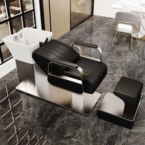 Lit de lavage de cheveux semi-inclinable haut de gamme équipé d'un lavabo en céramique, chaise de lavage de cheveux pour salons de coiffure et instituts de beauté - Product Image 5