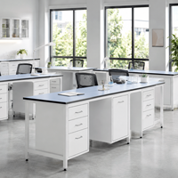 Table de travail technique de laboratoire personnalisée en stratifié compact, mobilier de laboratoire avec chaises à roulettes, banc de laboratoire central dentaire