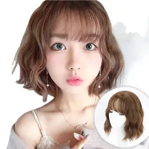 New Designed Ombre Dyed Water Ripple Fluffy Natural Chocolate Short Curly Full Head Cover Short Curly JAPAN Hair Extensions &