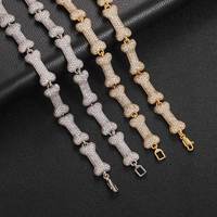 Bracelet en laiton plaqué or pour homme, tendance, mignon, en forme d'os de chien, avec zircon, glacé, chaîne cubaine fine pour les fêtes